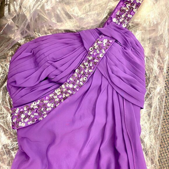 Purple Sz. 8 One Shoulder Beaded Long Dress - Picture 1 of 12